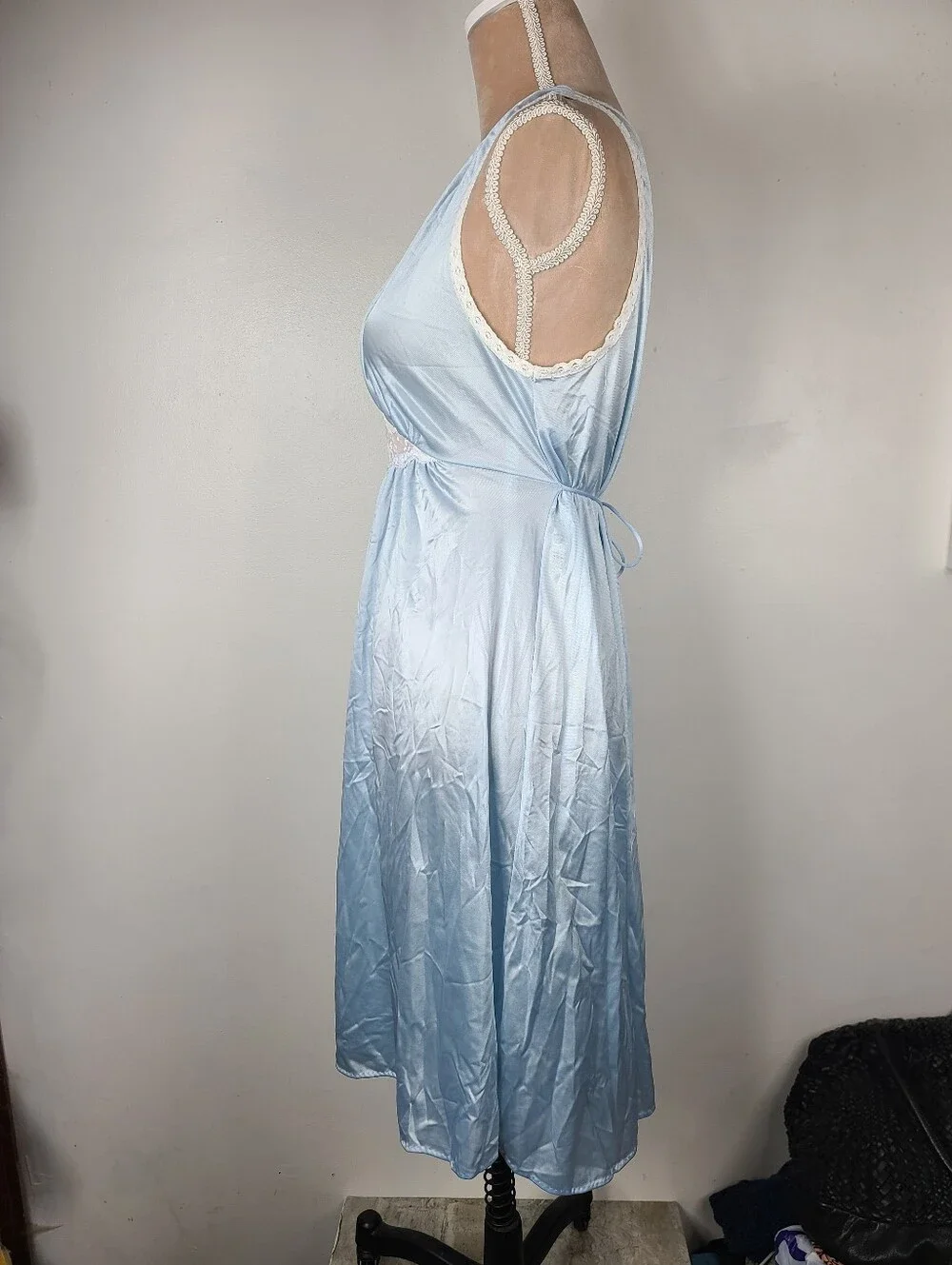 Vtg 60's Lorraine Blue Nylon Lace Front Sleeveless Midi Slip Retro Nightgown M - Picture 5 of 15